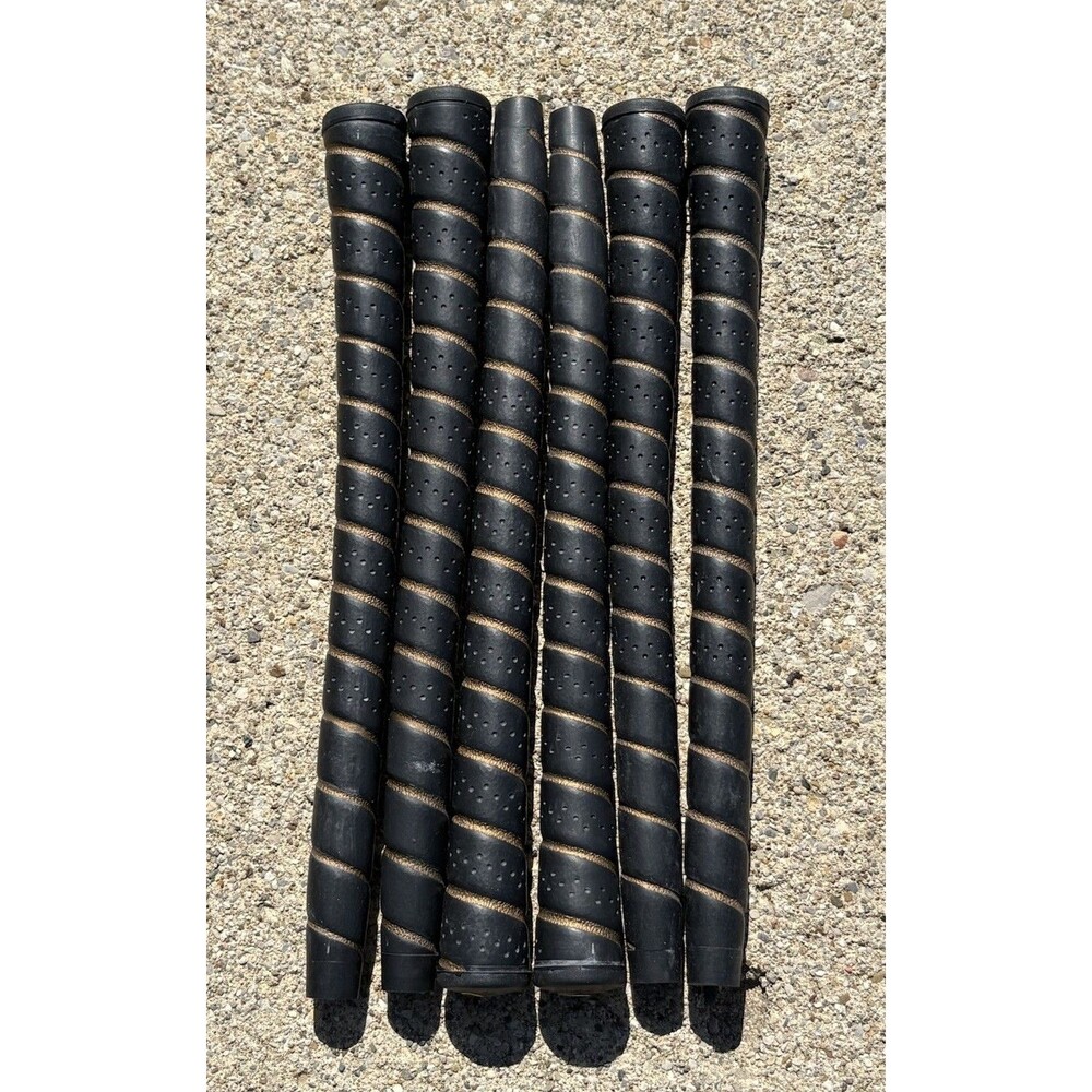 Pro Model Golf Club Grips Set Of 6 Rubber Grip Black Gold Spiral New Old Stock